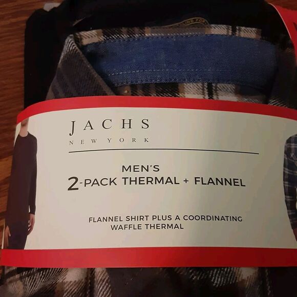 Jachs New York 2-Pack Men's M Waffle Thermal & Flannel Shirt Black Gray Plaid - Picture 2 of 7